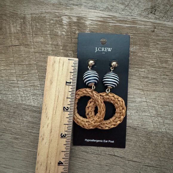 J.Crew Navy and White Beaded Woven Drop Earrings - Picture 2 of 4